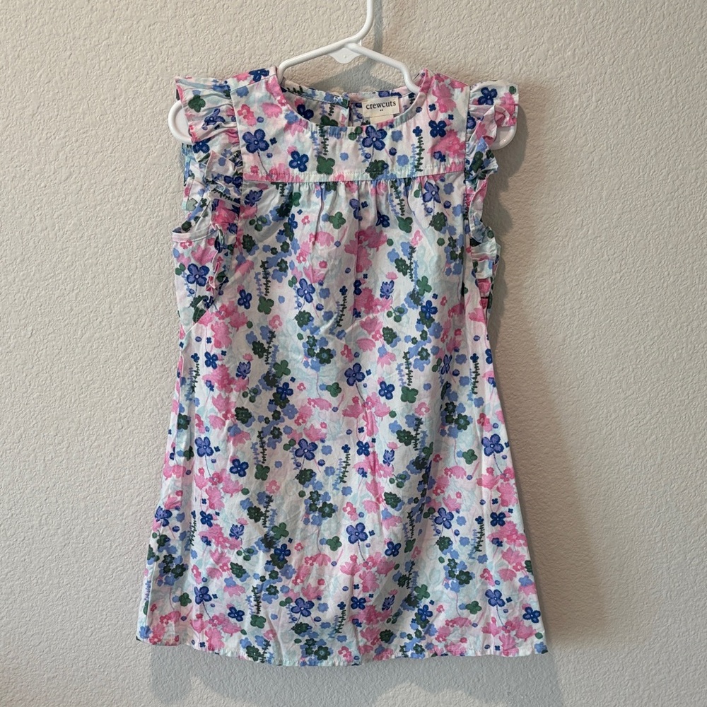 Crewcuts Watercolor Floral Ruffle Sleeve Dress
